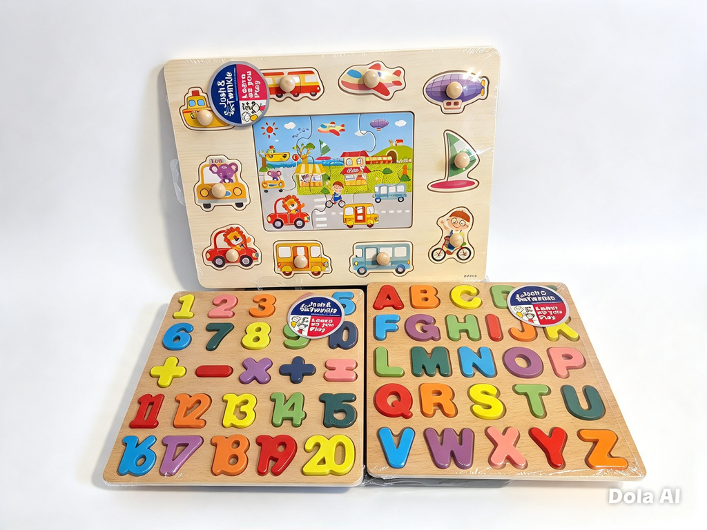 3 Pack Kids Wooden Puzzle Toys, Educational Toys. Letter Numbers Vehicles 3 +