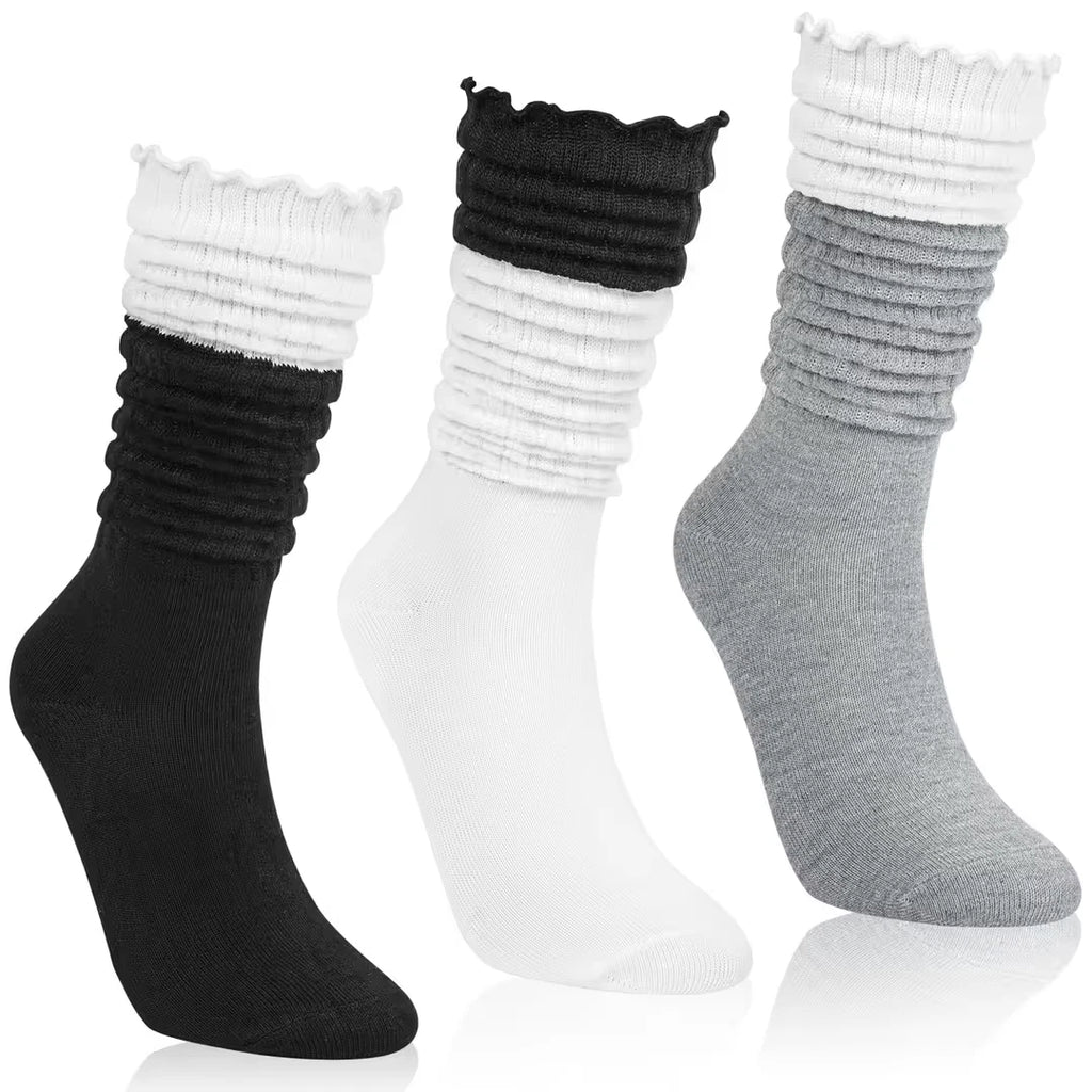 Women's Knee High Socks 3 Pairs Casual Knit Stacked – Multi-Colour