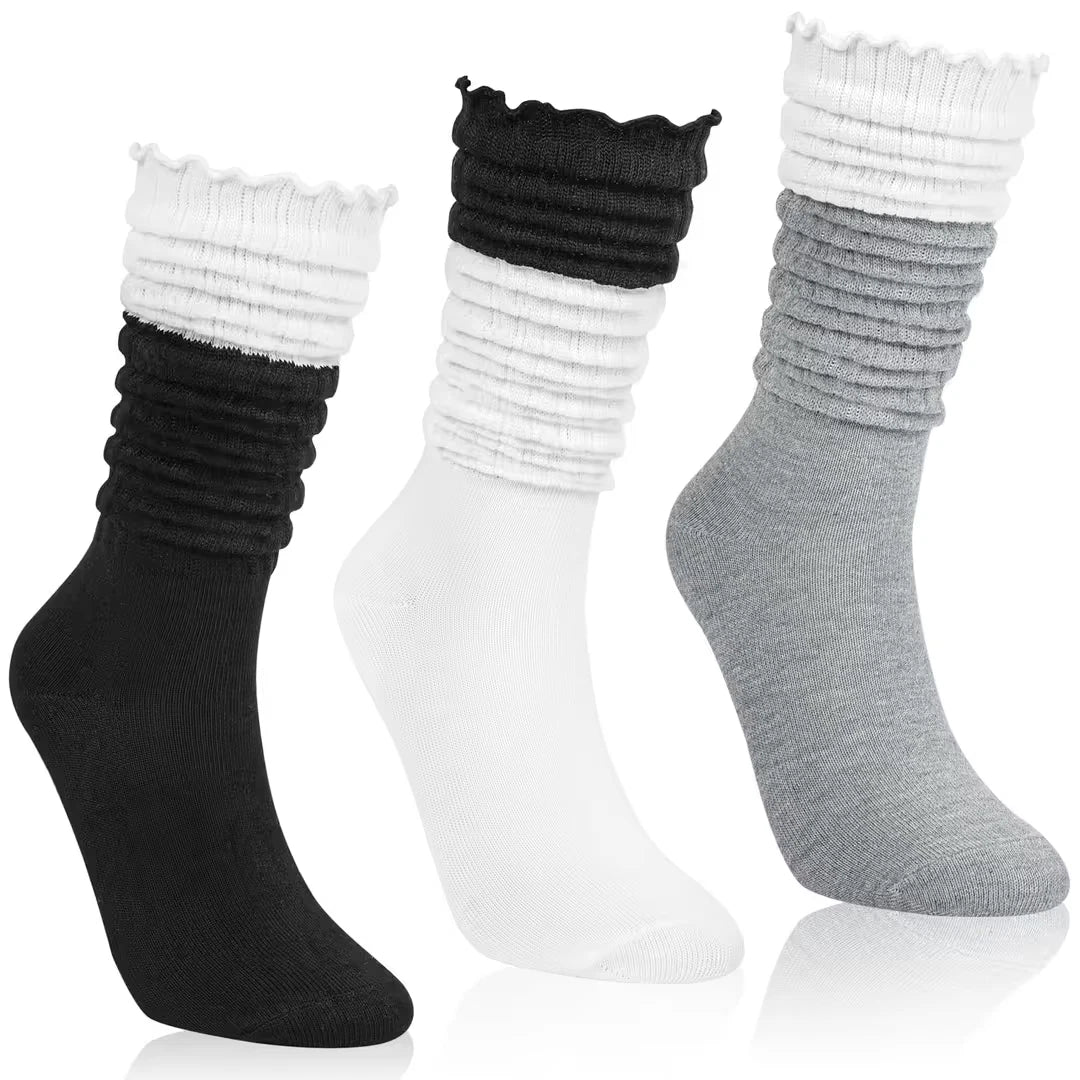Women's Knee High Socks 3 Pairs Casual Knit Stacked – Multi-Colour