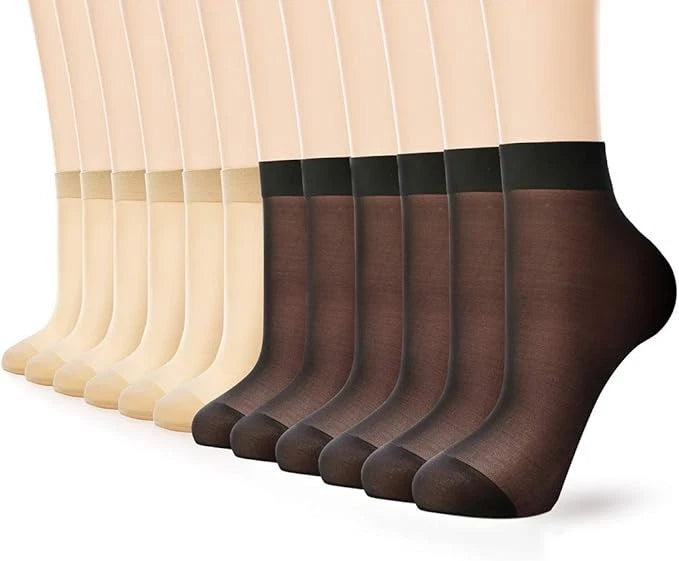 WAKUNA 12 Pairs Women's Ankle High Sheer Silky Socks -20D Nylon Reinforced Toe