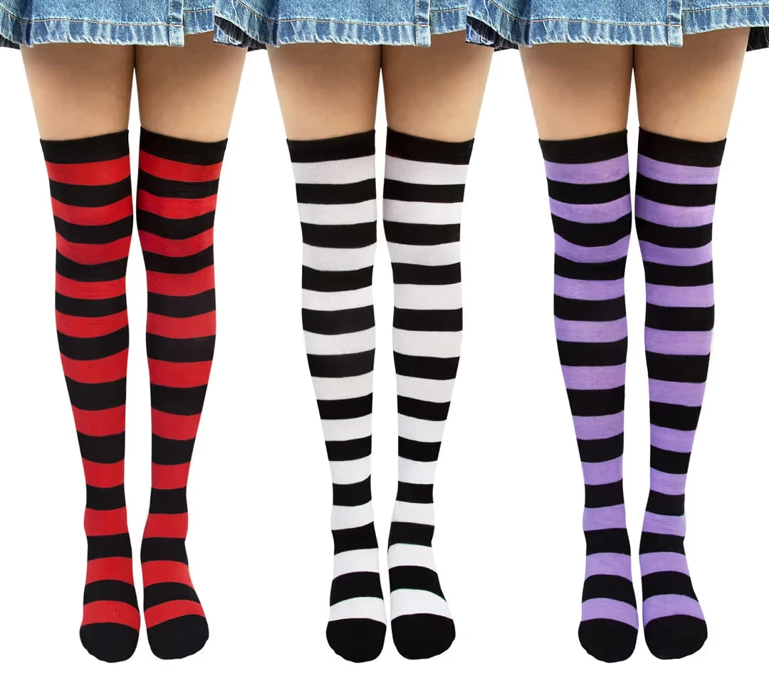 Chalier Cozy 3 Pairs Women's Striped Thigh High Socks Knee High Stockings