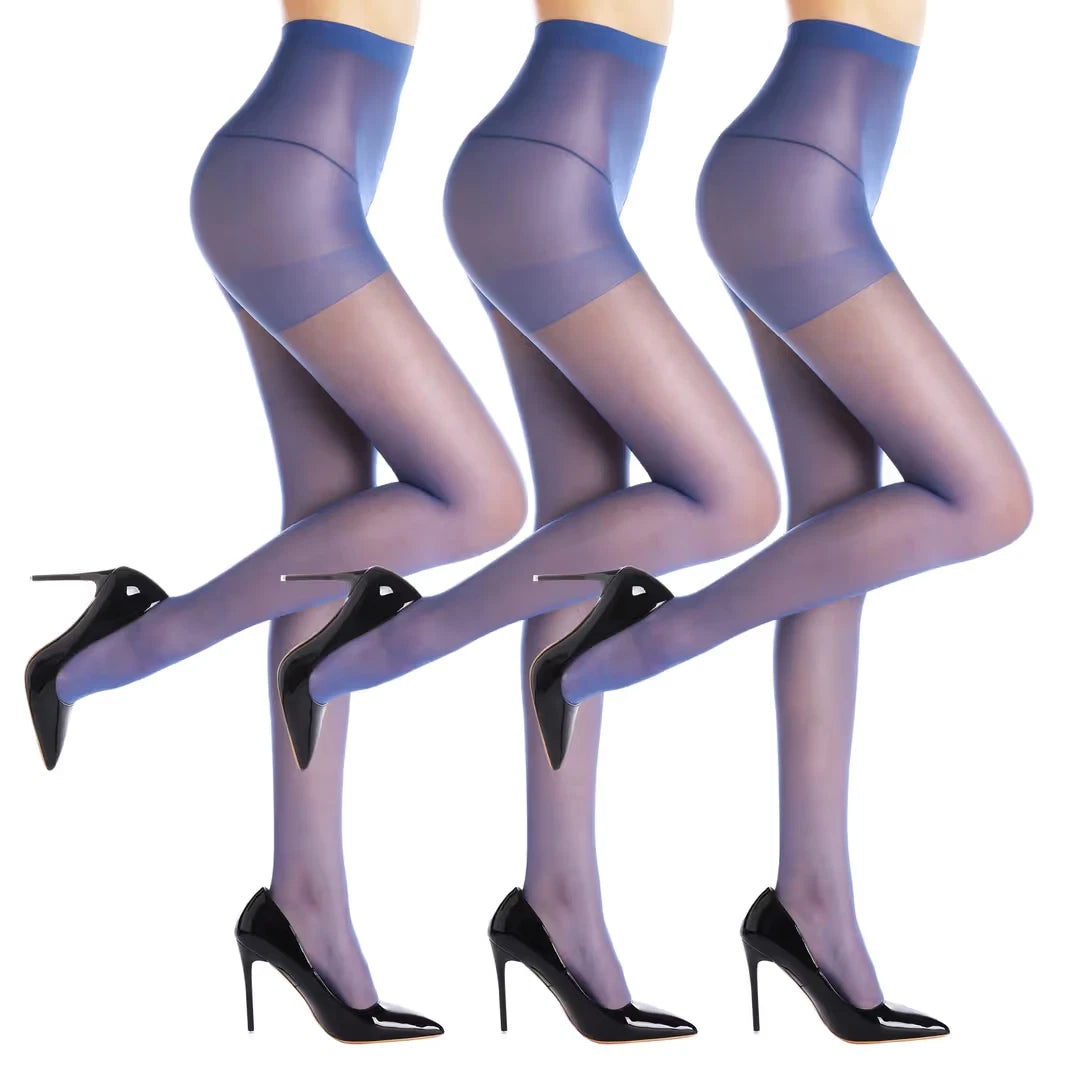 3 Pairs Women's Sheer Tights Control Top Nylon Pantyhose – High Waisted Blue S