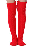 Felcia Women's Long Boot Stocking Twist Knit Socks – Winter Warm Red One Size