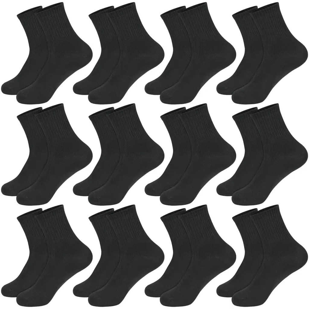 12 Pairs Kids Cotton Athletic Ankle Socks Good Quality for Boys and Girls Black