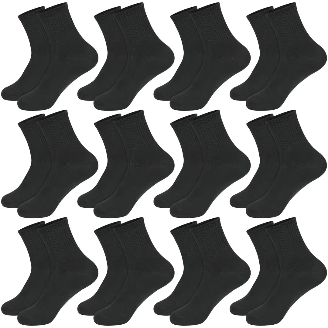 12 Pairs Kids Cotton Athletic Ankle Socks Good Quality for Boys and Girls Black