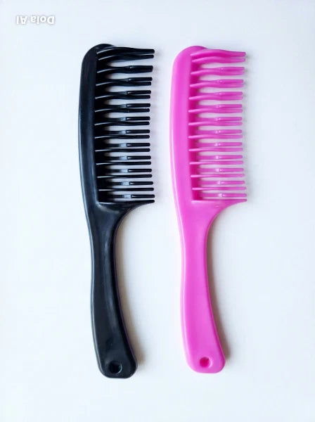 2 PACK Hair Comb Detangling Anti Static Comb with 2-in-1 Teeth Plastic Wide Teeth 20cm. Black & Pink