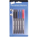 5 Rapid Dry Permanent Markers Bullet Tip Quick Dry - 2 x Black 2 x Blue 1 x Red