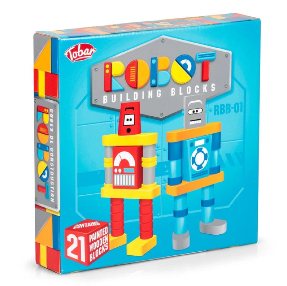 Robot Building Blocks. 21 Children's Wooden Painted Blocks. Activity Playset Toy