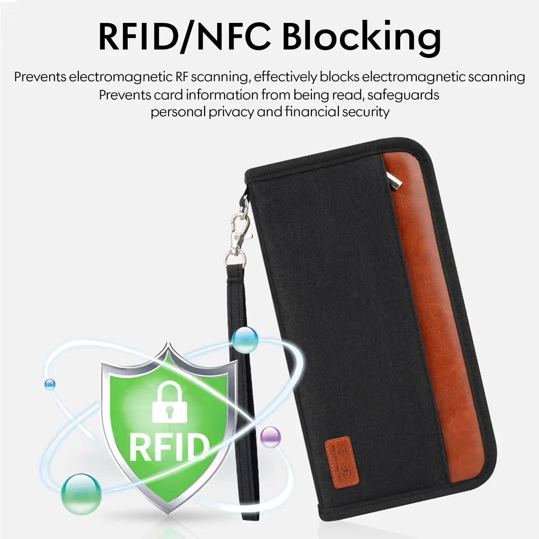 AmiCera Passport Holder Travel Wallet RFID Blocking Large Capacity 25cm Length
