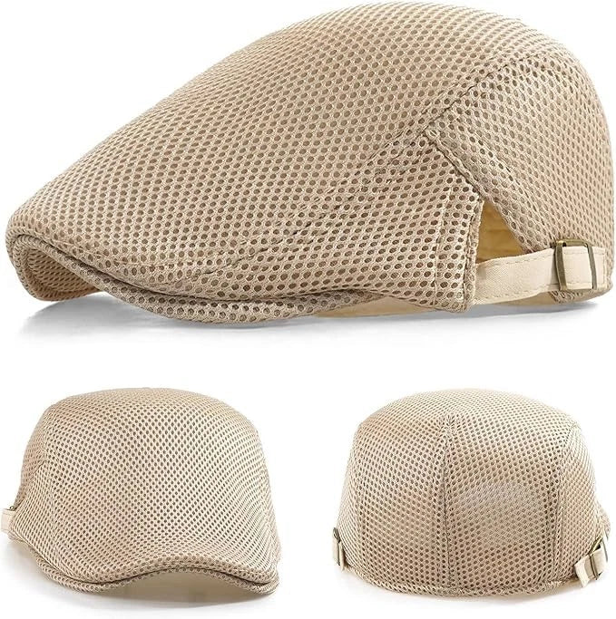Men's Summer Flat Caps with Breathable Mesh Newsboy Hats for Golf Hiking Running