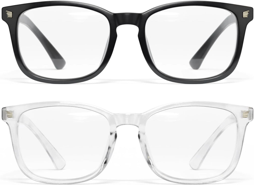 2 Pack Reading Computer Glasses Stylish Blue Light Readers 1 Black, 1 Clear. Various Strenghts.
