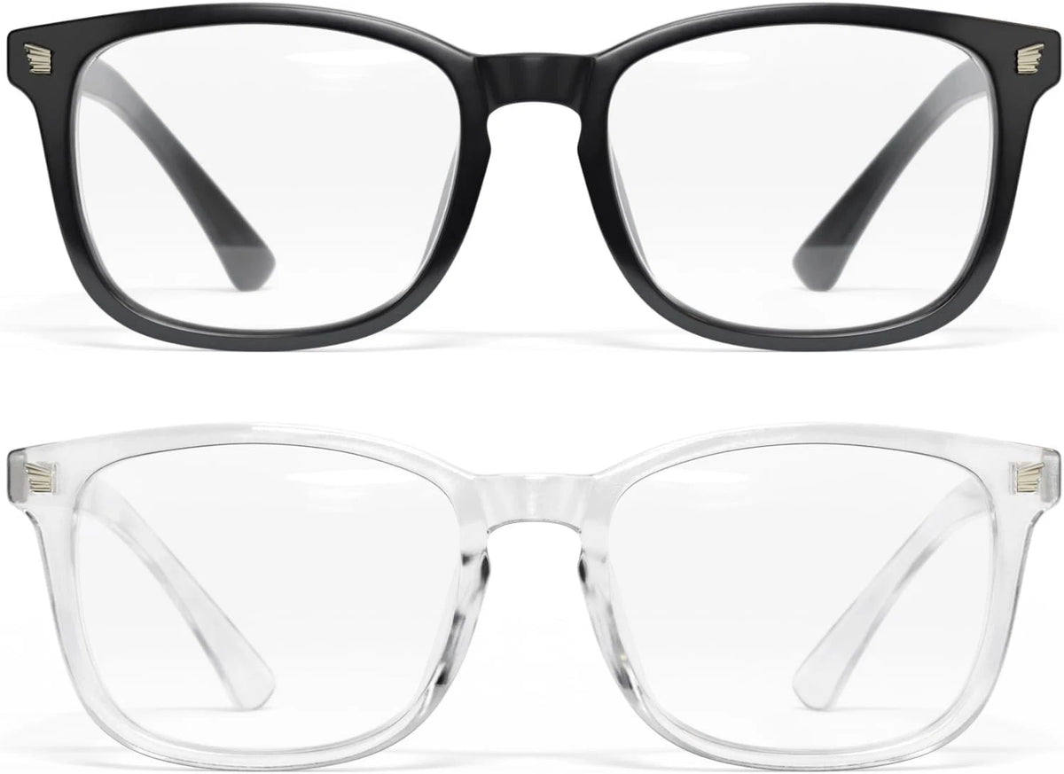 2 Pack Reading Computer Glasses Stylish Blue Light Readers 1 Black, 1 Clear. Various Strenghts.