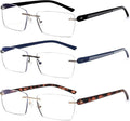 3 Pack Rimless Reading Glasses UV400 2 x Black 1 x Tortoise Shell. +3.0 & +4.0