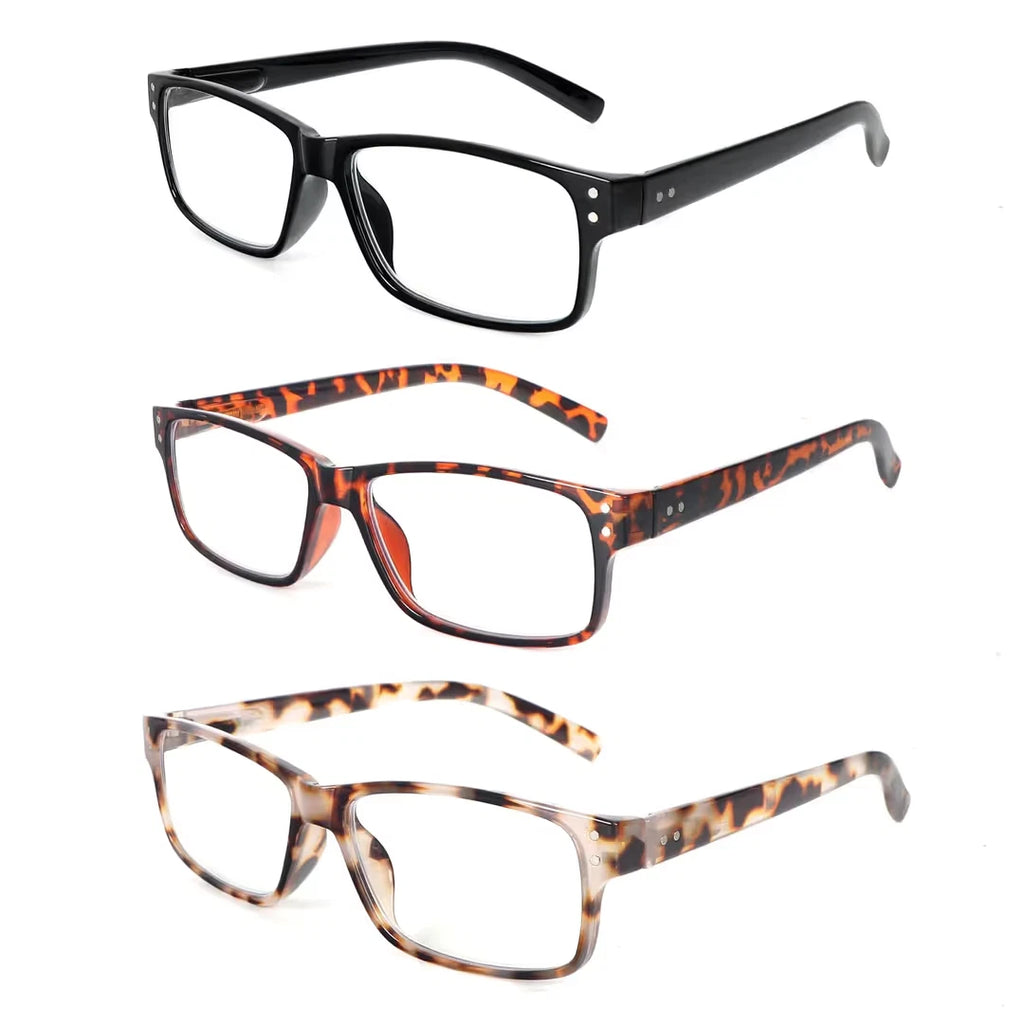 3 Pck Blue Light Reading Glasses Ultra-Light Spring Hinges & 3 x PU Cases & Micro Cloth