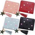 Girls Wallet PU Leather Zipper Coin Card Holder with Embroidered Hearts & Tassel