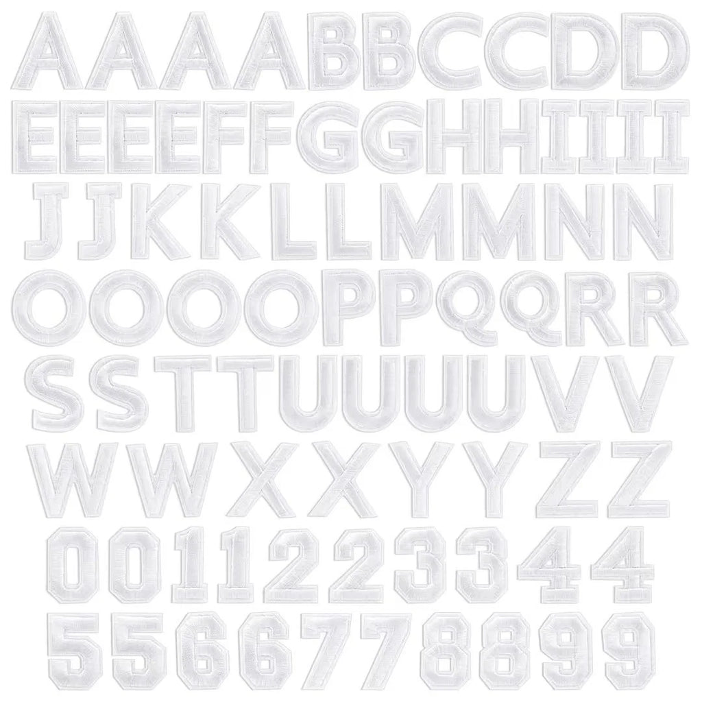 82 Pieces Embroidered Iron on Letter Patches and Numbers for Clothing. White