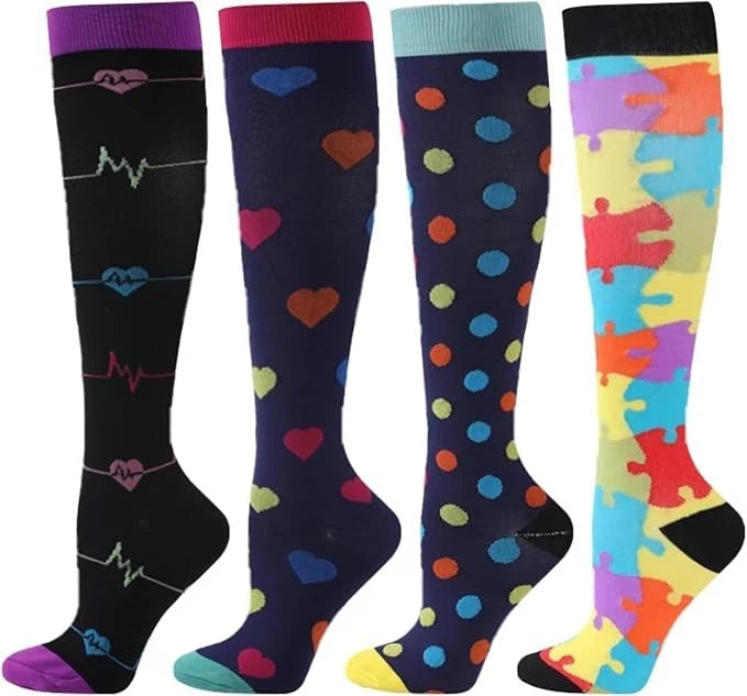 Compression Socks for Women Men 4 Pairs 15-20 mmHg Graduated Stocking Knee High Size L/XL