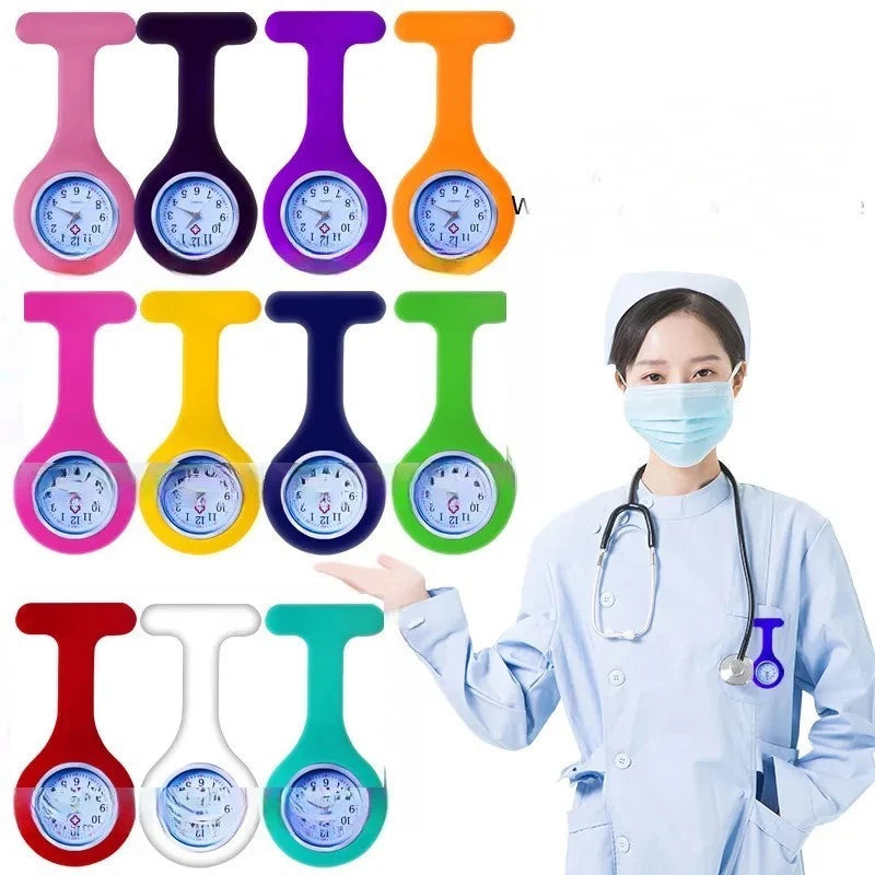 Silicone Nurse Pocket Watch Pin On Student ID Chronograph Quartz Movement Round.