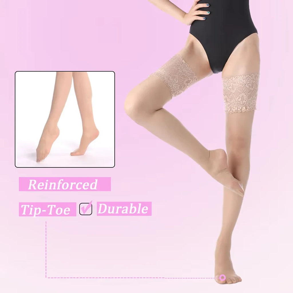 Thigh High Stockings Silicone Lace Top Soft & Silky Sexy Lace Top – Nude M