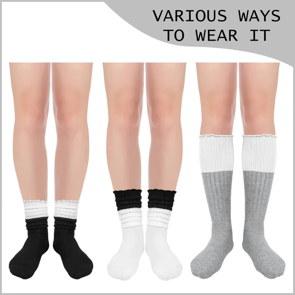 Women's Knee High Socks 3 Pairs Casual Knit Stacked – Multi-Colour