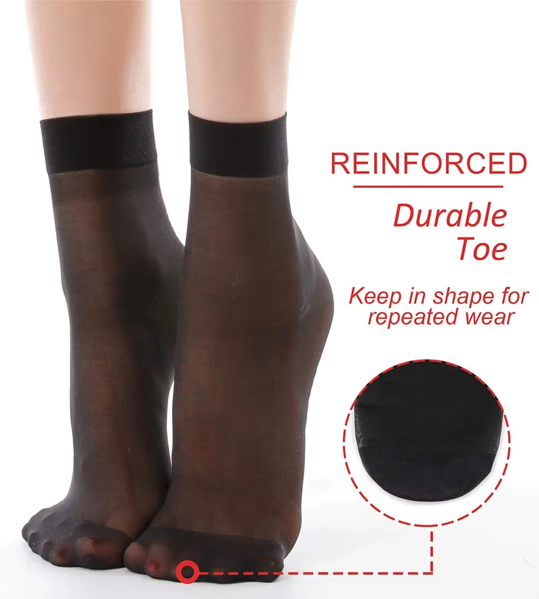 WAKUNA 12 Pairs Women's Ankle High Sheer Silky Socks -20D Nylon Reinforced Toe