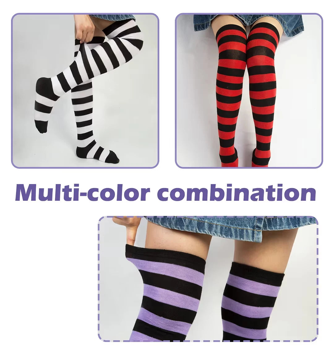 Chalier Cozy 3 Pairs Women's Striped Thigh High Socks Knee High Stockings