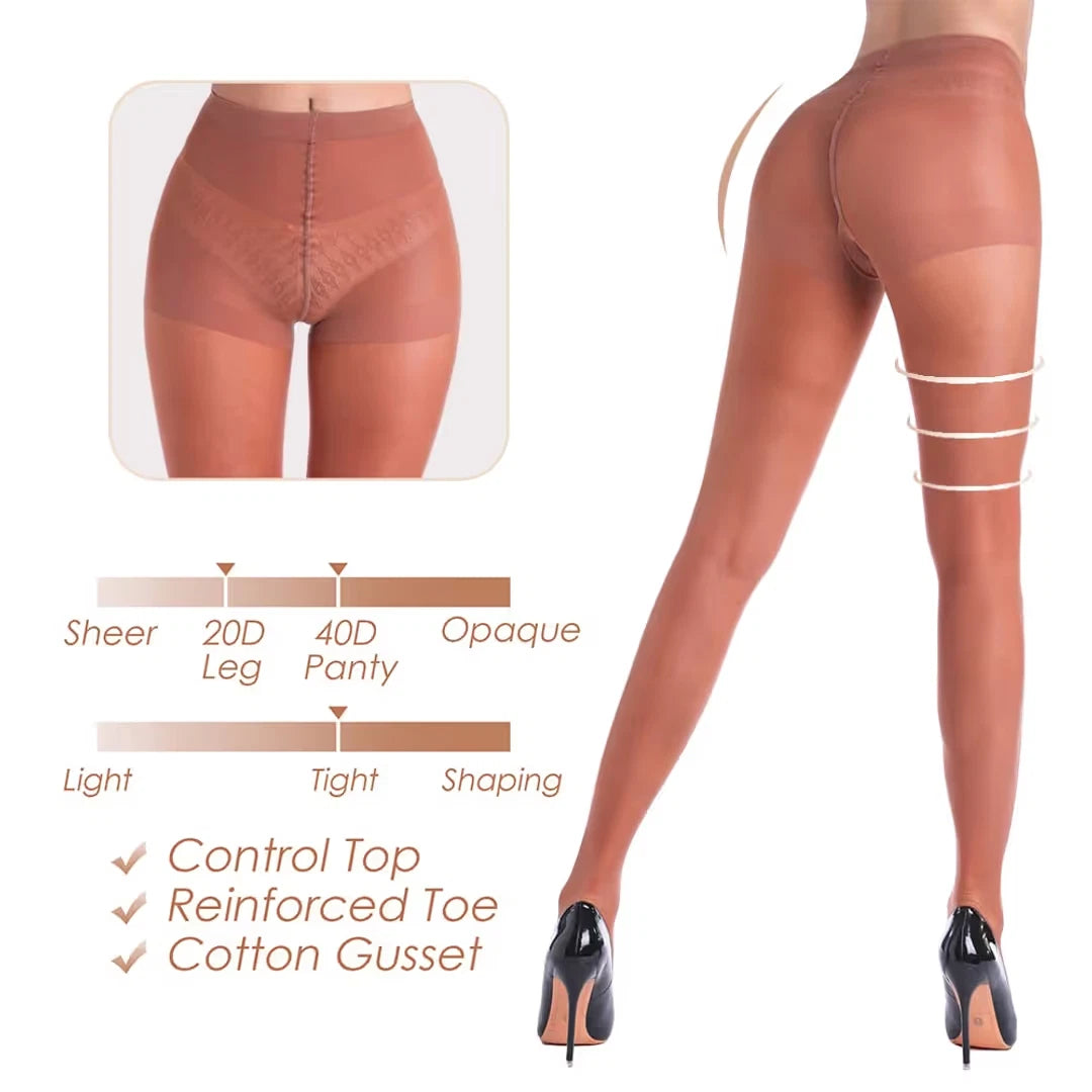 Wakuna 3 Pairs of Women's Sheer Tights Control Top Nylon Pantyhose – Coffee S