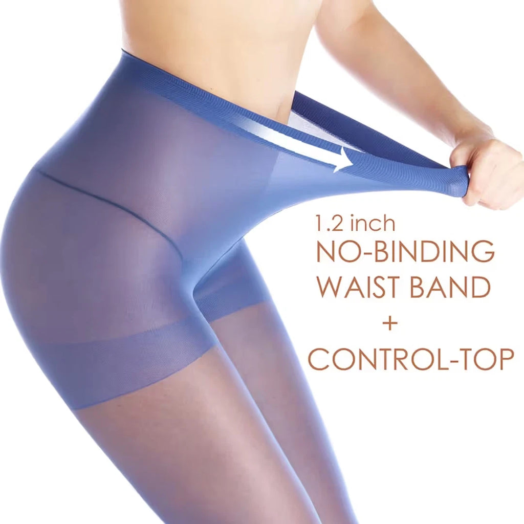 3 Pairs Women's Sheer Tights Control Top Nylon Pantyhose – High Waisted Blue S