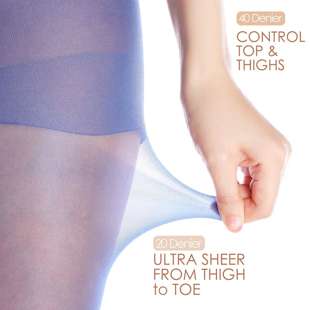 3 Pairs Women's Sheer Tights Control Top Nylon Pantyhose – High Waisted Blue S
