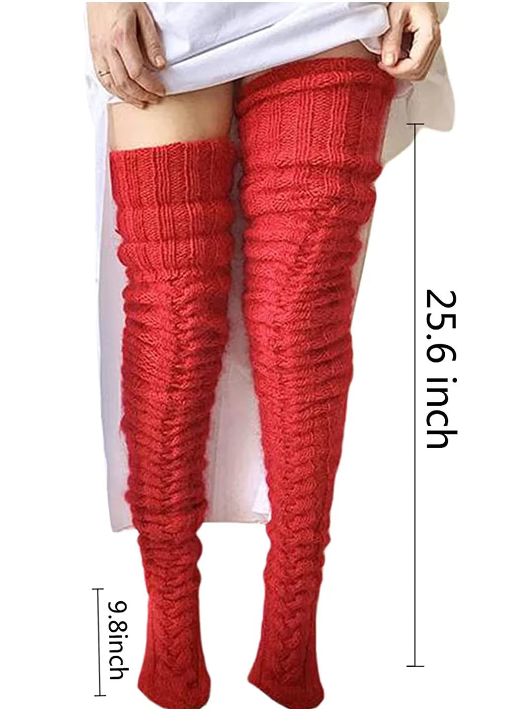 Felcia Women's Long Boot Stocking Twist Knit Socks – Winter Warm Red One Size