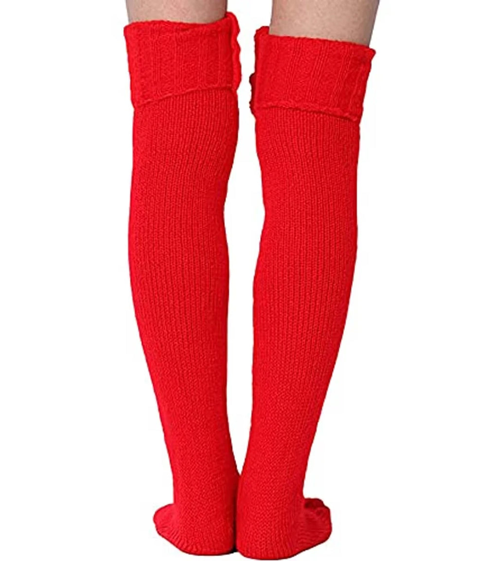 Felcia Women's Long Boot Stocking Twist Knit Socks – Winter Warm Red One Size