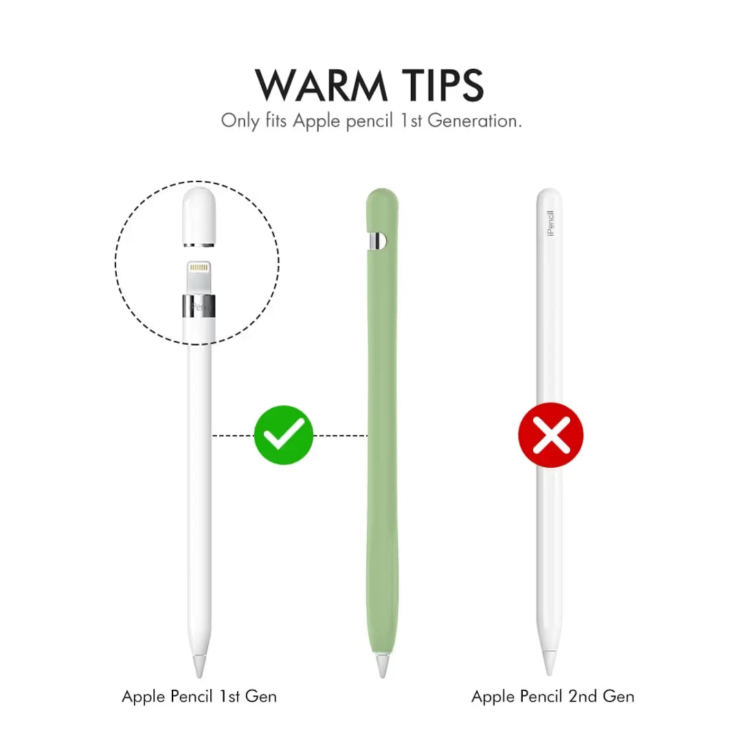 Silicone Case for Apple Pencil 1st Gen with Cable Adapter Tether Anti-Slip Green