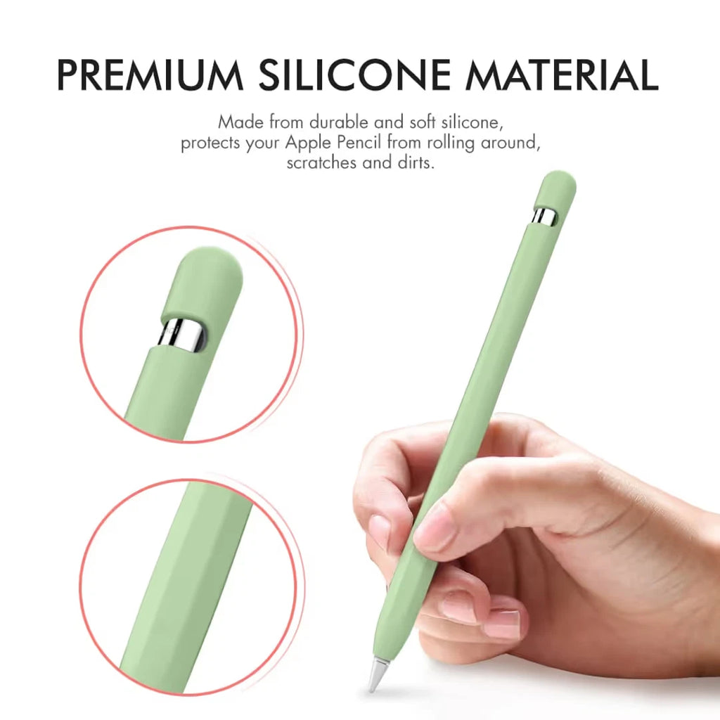 Silicone Case for Apple Pencil 1st Gen with Cable Adapter Tether Anti-Slip Green