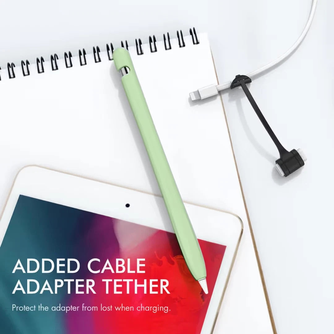 Silicone Case for Apple Pencil 1st Gen with Cable Adapter Tether Anti-Slip Green
