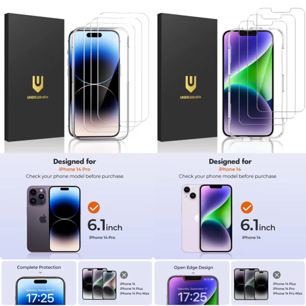 UNBREAKcable Screen Protector for iPhone 14 Pro [3-Pack], 9H Hardness Screen