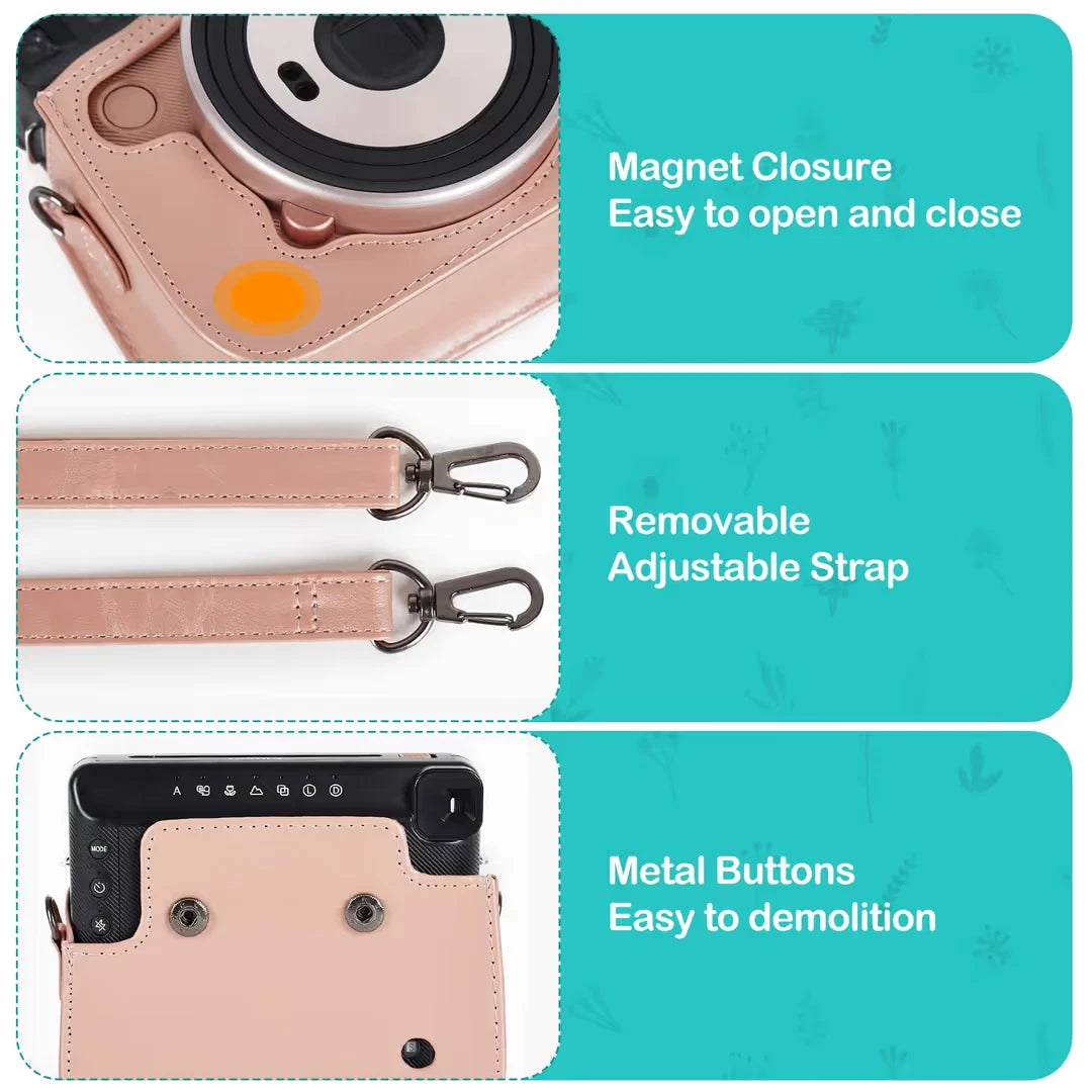 Protective Case PU Leather Camera Bag for Fujifilm Instax Square SQ6 Blush Gold