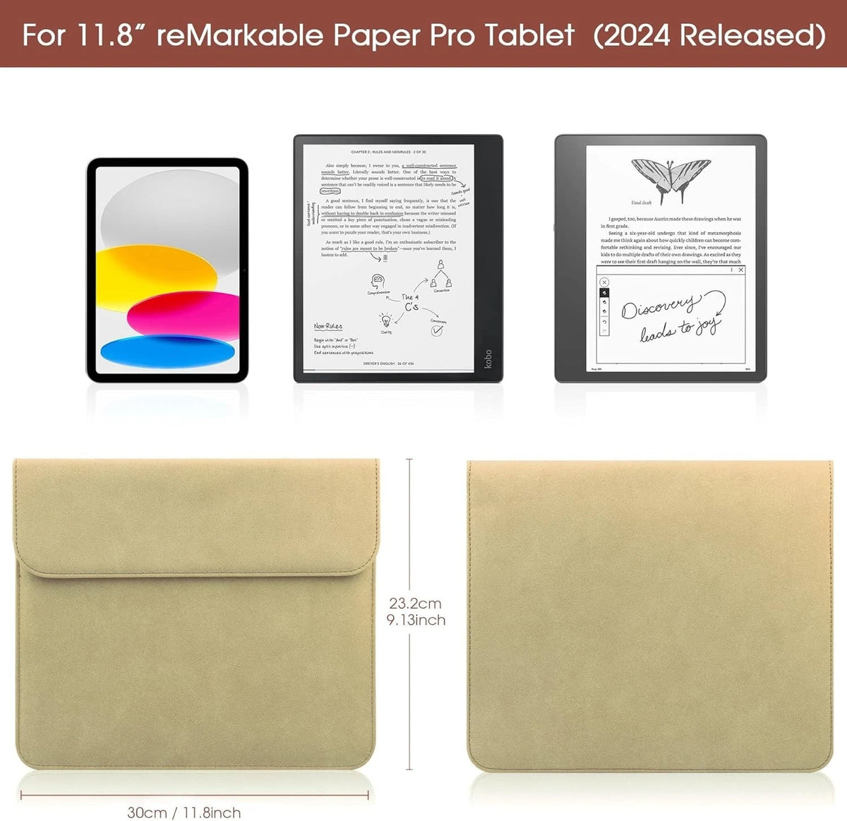 Cover for remarkable Paper Pro 11.8in Sleeve Protective Pouch & Pen Holder. 2024