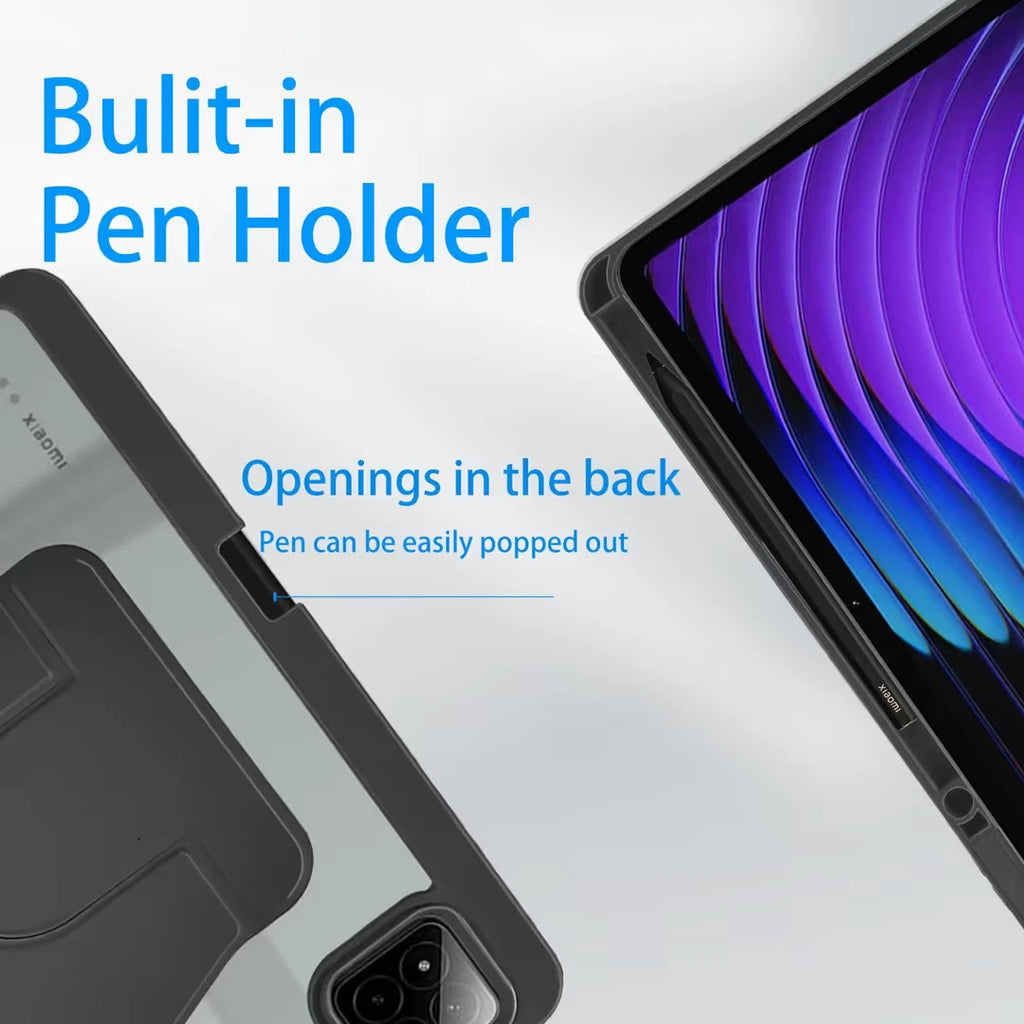 Xiaomi Pad 7/7 Pro Tablet Case Rotating Cover with Stylus Holder–Black 11.2-inch