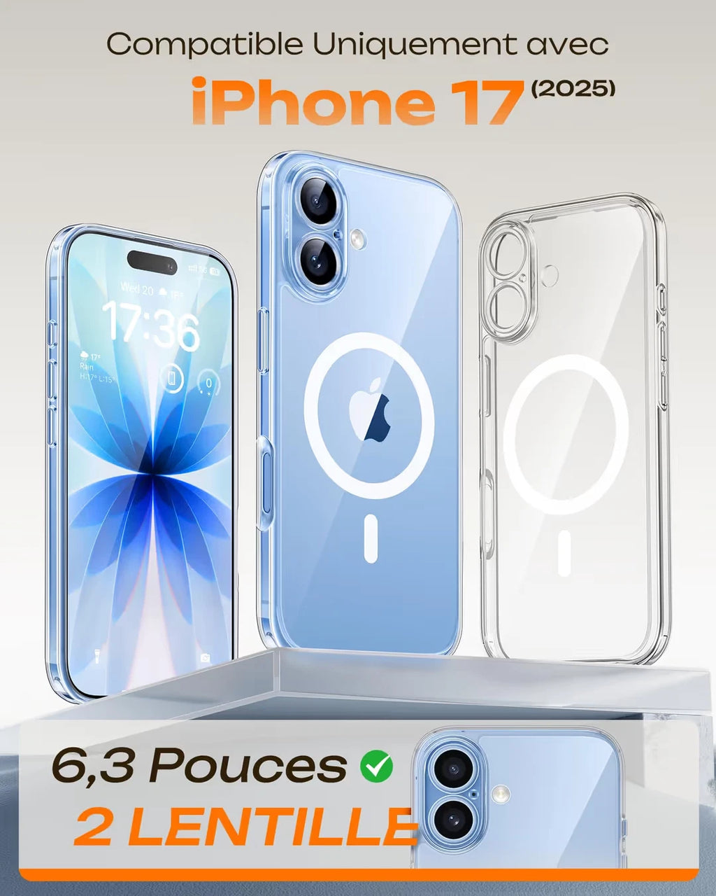 Magnetic iPhone 17 Case, Compatible with MagSafe, Full Camera Protection, Clear