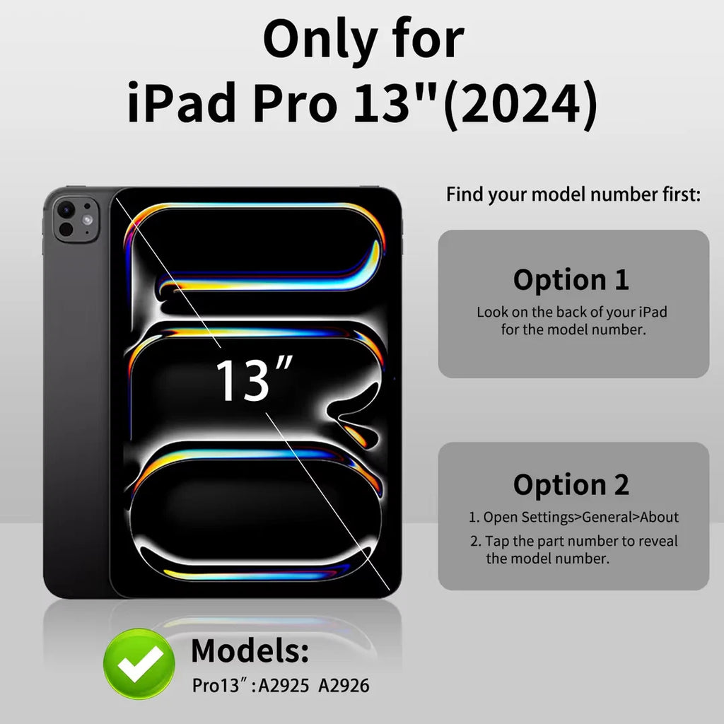 Magnetic Trifold Stand Case for iPad Pro 13in M4 2024 Slim Auto Wake/Sleep Support