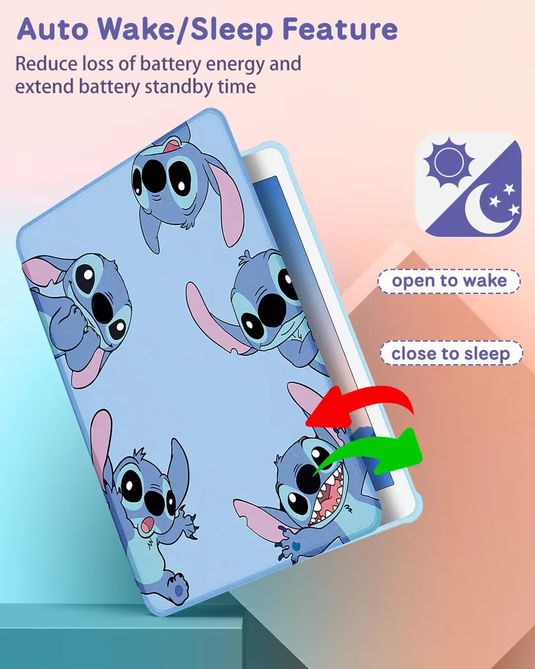 iPad 9.7in Case 360° Rotating Folio Stand Fun Kids Cover with Pencil Holder Blue