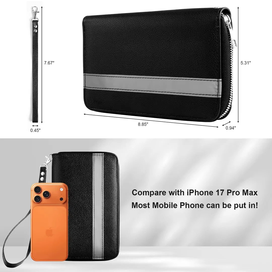 Passport Holder Travel Wallet RFID Blocking for 5 Passports with AirTag Slot BLK
