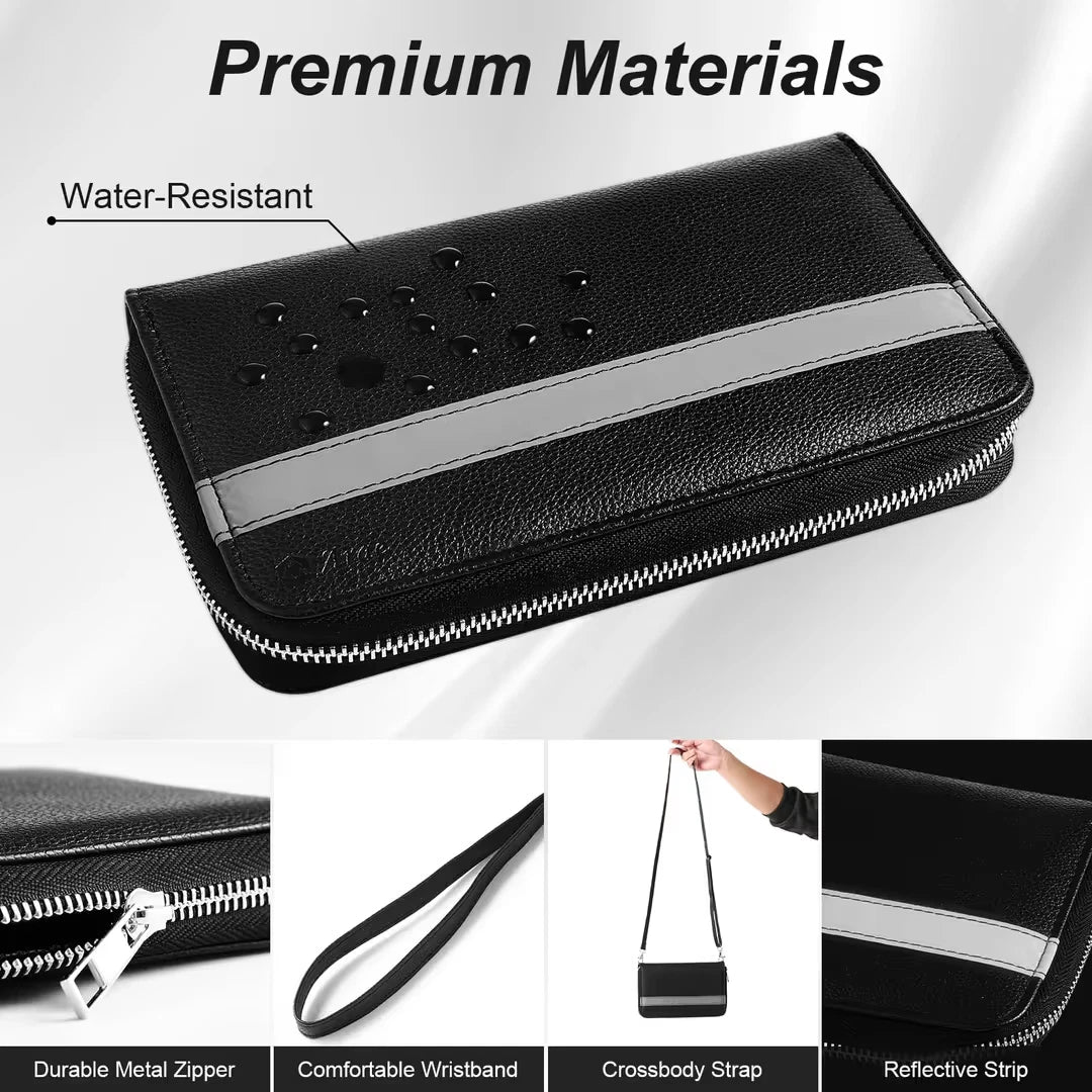 Passport Holder Travel Wallet RFID Blocking for 5 Passports with AirTag Slot BLK