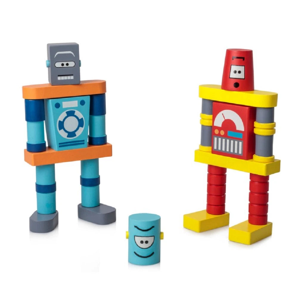 Robot Building Blocks. 21 Children's Wooden Painted Blocks. Activity Playset Toy