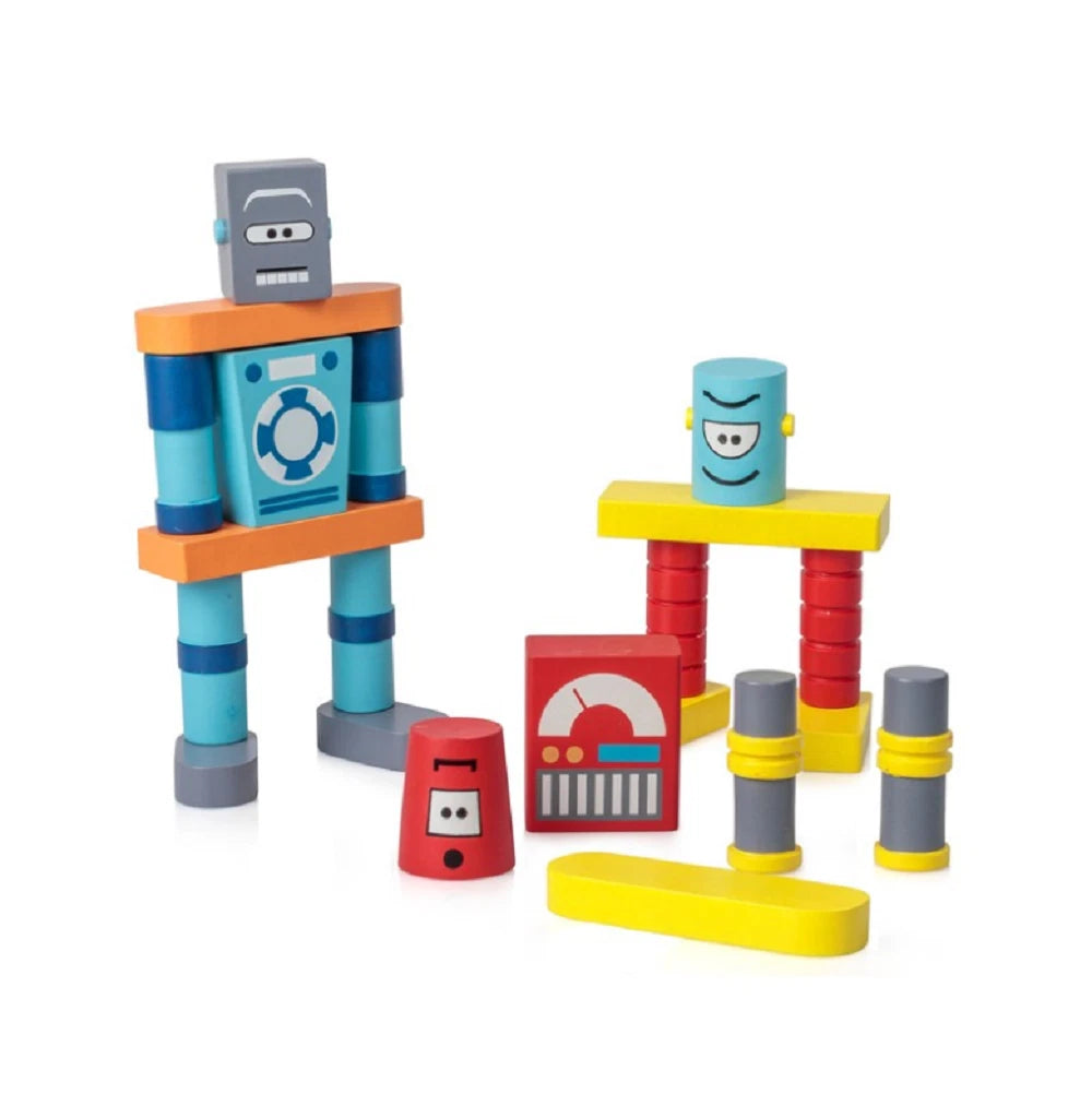 Robot Building Blocks. 21 Children's Wooden Painted Blocks. Activity Playset Toy