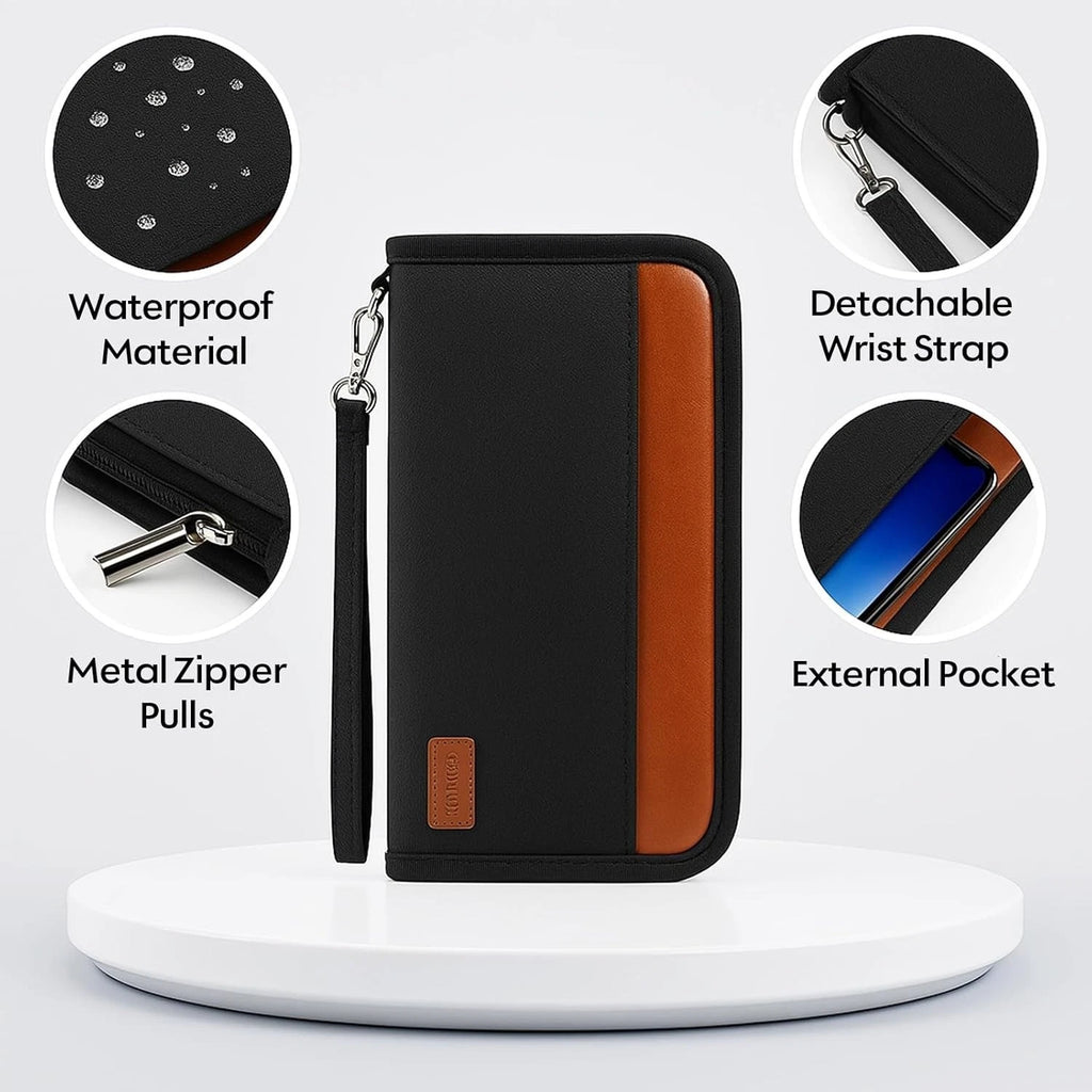 AmiCera Passport Holder Travel Wallet RFID Blocking Large Capacity 25cm Length
