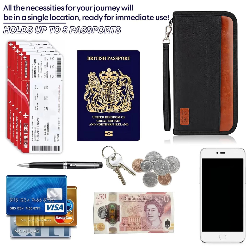 AmiCera Passport Holder Travel Wallet RFID Blocking Large Capacity 25cm Length