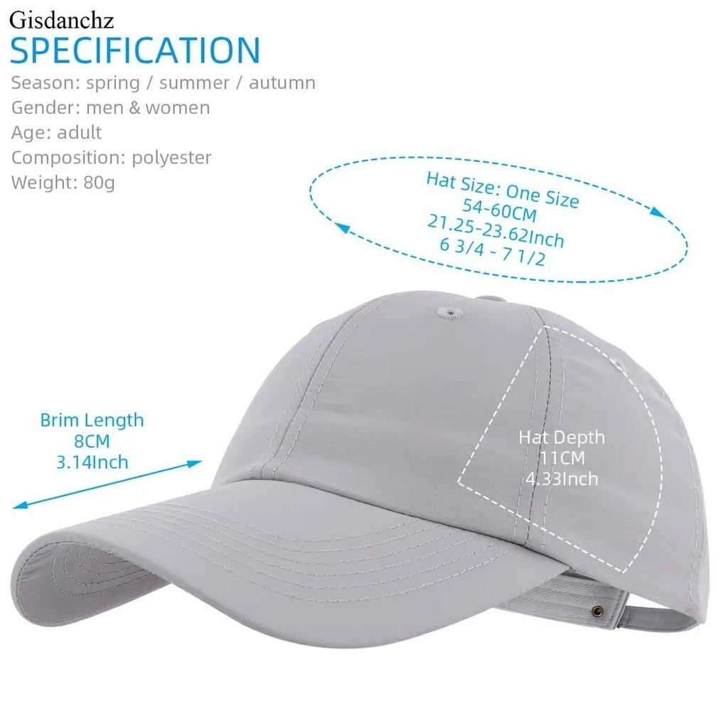 Classic Baseball Cap Sport Hat One Size - Grey 6 Panels.