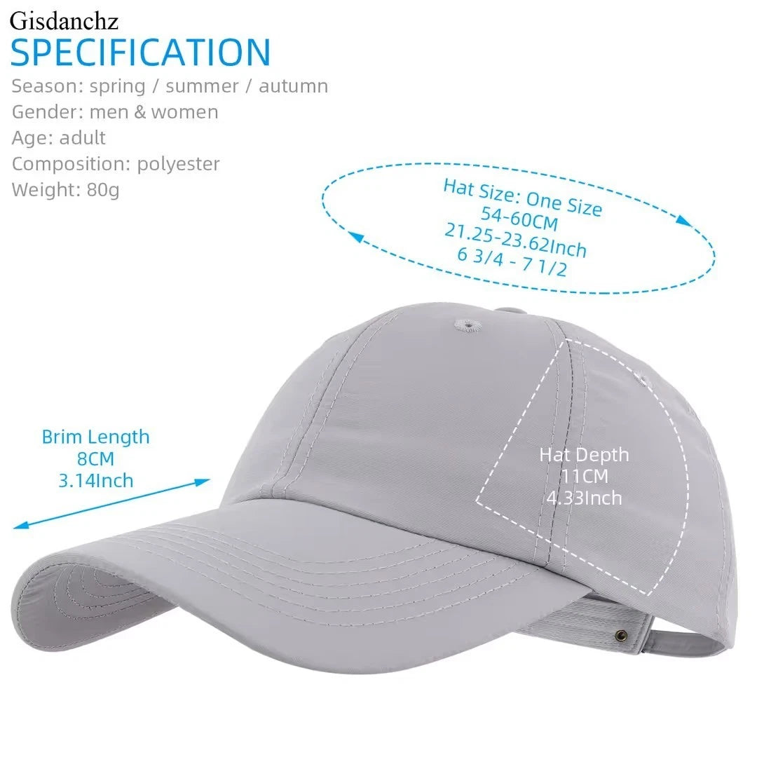Classic Baseball Cap Sport Hat One Size - Grey 6 Panels.