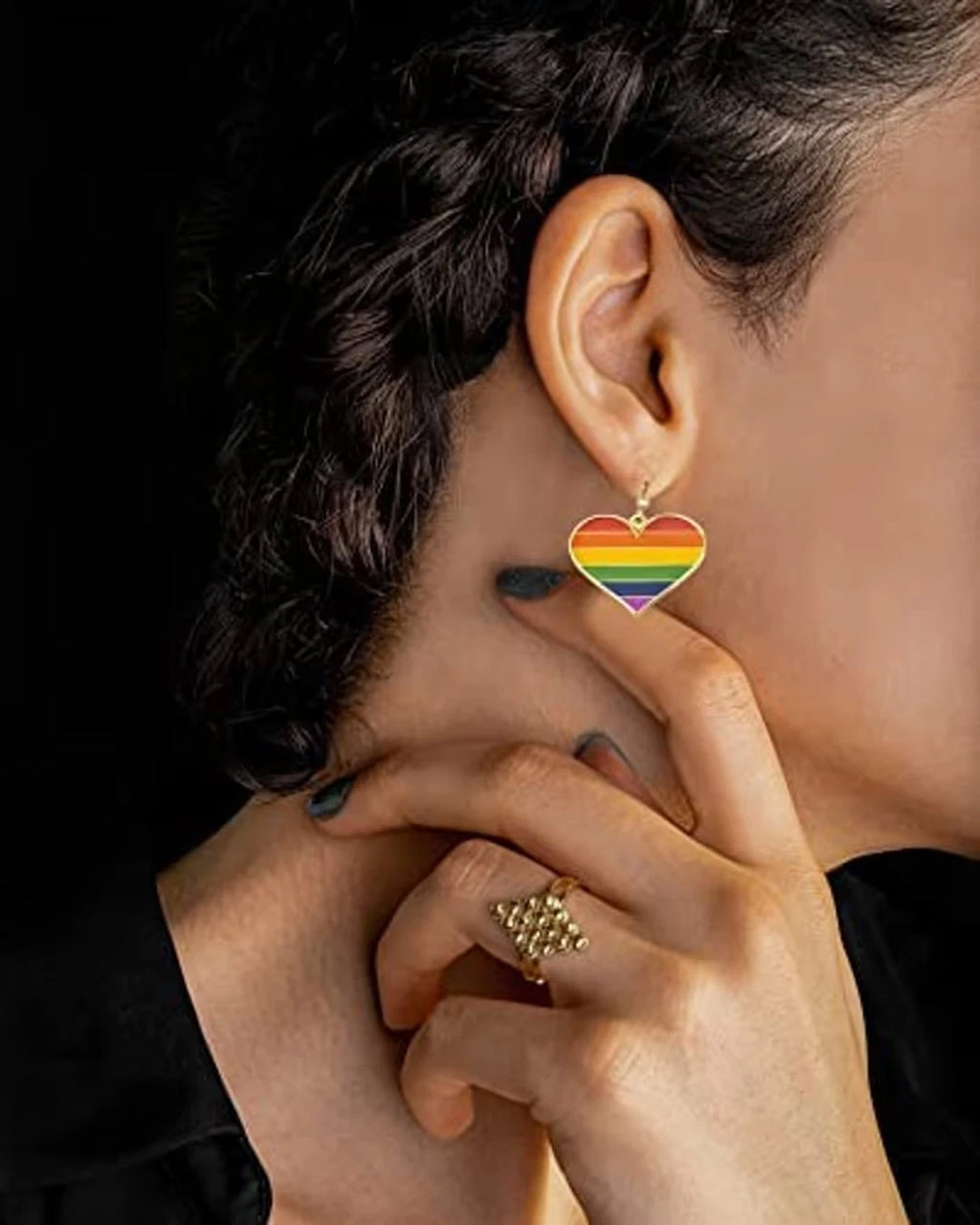 2 Heart Dangle Earrings Rainbow Pride LGBT+ – Rainbow